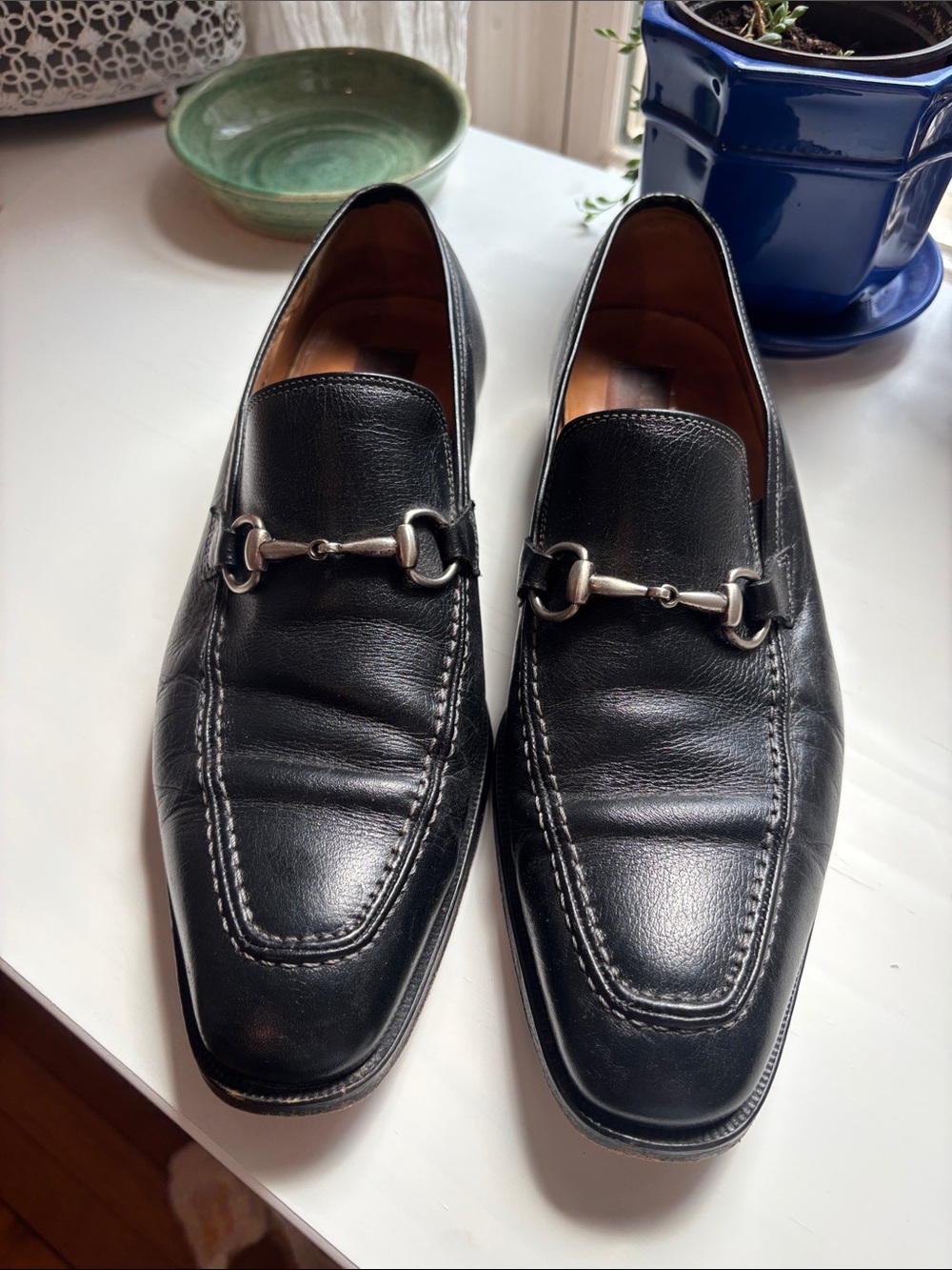 Mezlan Black Leather Slip-On Loafers with Silver Bit